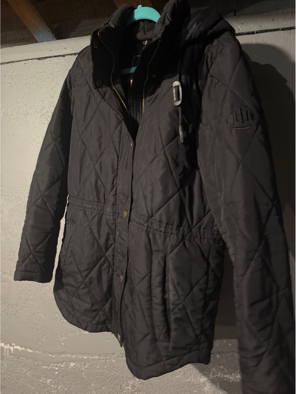 Tommy Hilfiger Women's Black Quilted Jacket with Hood, Size M